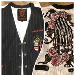 Rebel Spirit Skull Embellished Pinstriped Vest